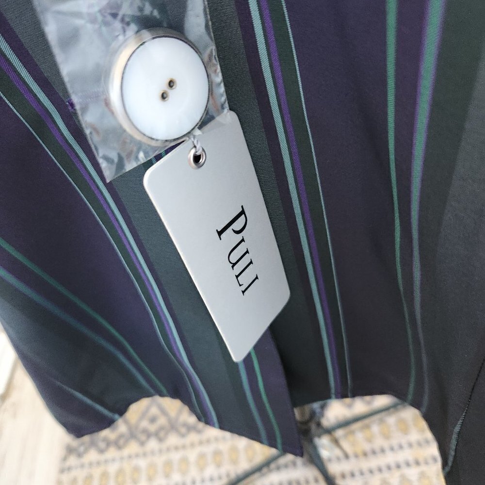 P070. PULI Festive Purple and Green Satin Striped Blouse |12 NWT - Picture 4 of 6